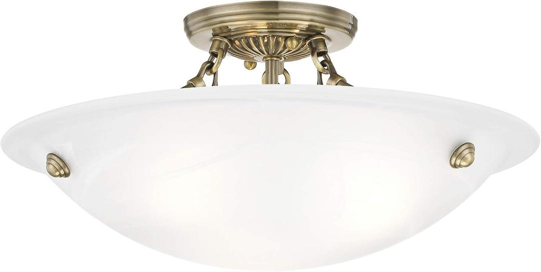 Livex Lighting 4273-01 Oasis 3-Light Ceiling Mount, Antique Brass, 16"L x 16"W x 8"H