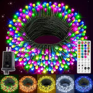 Ollny RGB 4th of July Lights 200 LEDs 66 FT, 130 Modes Color Changing Connectable Independance Day Lights with Remote, Timer & Waterproof, Outdoor Christmas String Light for House Decorations (Green Wire)