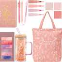 15 Pcs Social Worker Appreciation Gifts 16 oz Glass Cup Canvas Bag Notebook Ballpoint Pen Sticky Note Thank You Gifts for Women Coworker Bsw Msw Dsw Lcsw Volunteer Office Supplies(Pink)