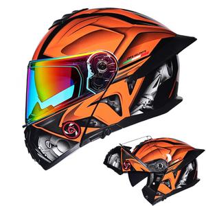 TRIPERSON Modular Motorcycle Helmet, Flip-Up Full Face Helmet with Dual Visor, DOT Approved for Adult Men and Women, Street Bike Racing Helmet (Orange Knight, XXL, Colorful)