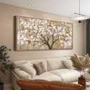Large Wall Art Print Gold Abstract Tree Of Life Framed Modern Artwork Canvas Painting Gold Tree Pictures Home Decor Ready To Hang For Bedroom Living Room 29" X 58"