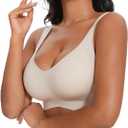 Push Up Bras for Women No Underwire Full Coverage Comfortable Wireless Seamless Everyday Padded Low Back Bras with Support (Large, Nude)