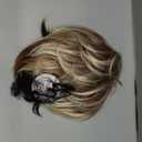 RENERSHOW Short Wigs for White Women Layered Brown Ombre Blonde Pixie Wig Synthetic Short Hair Wig with Bangs Mix Color Natural Looking Daily Party