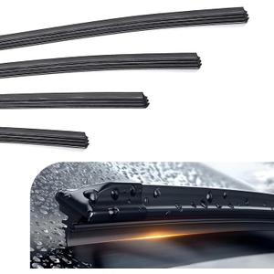 4 PCS Wiper Blade Refill, 28" Silicone Frameless Windshield Wiper Refills, Adjustable Wiper Blade Inserts, Universal Front Rear Windshield Wiper Baldes Rubber Strip for Most Cars (Black)