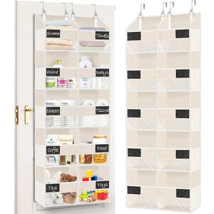 Over the Door Organizer, 5-Tier Extra Large Storage with 10 Pockets and PVC Label Pouches, 80 lbs Capacity Hanging Closet Organizer, Beige