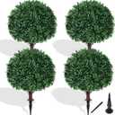 Grooy Artificial Boxwood Topiary Ball Tree with Ground Spike, Set of 4 Artificial Shrub Bushes, Fake Evergreen Tree for Porch, Artificial Plants for Outdoor Planters Indoor UV Resistant