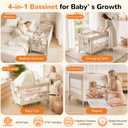 4 in 1 Foldable Pack and Play with Bassinet and Changing Table, Bedside Crib Sleeper with Mattress, Mosquito Net and Toy Bar for Newborn to Toddler, Beige