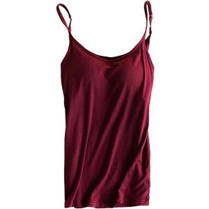 Womens Modal Built-in Bra Padded Camisole Yoga Tanks Tops (6-8, Sp-burgundy)