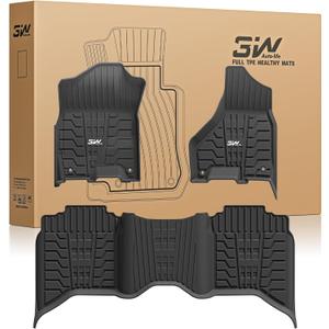 3W Floor Mats for 2019-2025 2026 Ram 2500/3500 Crew Cab with Bucket Seat (Not for PTO KIT Models), All Weather TPE Custom Fit Dodge Ram 2500/3500 Floor Liners 1st & 2nd Row (for Carpet Floor), Black