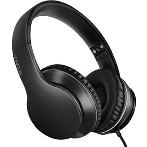 LORELEI X6 Over-Ear Headphones with Microphone, Lightweight Foldable & Portable Stereo Bass Headphones with 1.45M No-Tangle, Wired Headphones for Smartphone Tablet MP3 / 4 (Space Black)