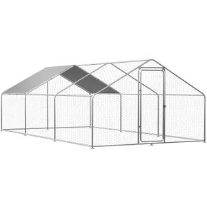 ROOMTEC Chicken Coop Large Metal Chicken Run for 20-30 Chickens,Dog Kennel Outdoor with Waterproof and Anti-UV Cover Lockable Door Design(9.8'Lx19.6'Wx6.4'H)