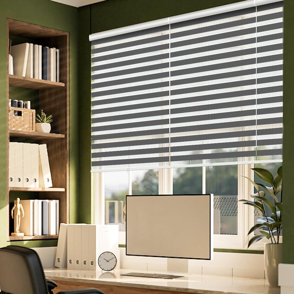 UKFGXWER Cordless Zebra Blinds for Indoor Windows,61" W x 72" H,Grey