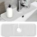 Toovem Kitchen Faucet Sink Splash Guard,14.5x5.5in Silicone Faucet Water Catcher Mat, Faucet Handle Drip Catcher Tray,Soap Sponge Holder for Kitchen, Bathroom, Farmhouse, Countertop Protect, Clear