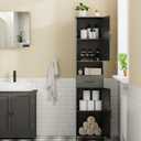 Homhedy 67" H Tall Bathroom Storage Cabinet with 2 Barn Doors and 1 Drawer, Narrow Storage Unit, Adjustable Shelves, Floor Cabinet for Bathroom, Living Room, Entryway, Kitchen, Black, (15.7" W)