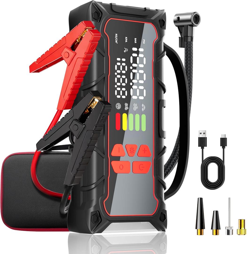 5000A Car Battery Jump Starter with Air Compressor 160PSI, Car Battery Charger 7.0L Gas/6.0L Diesel, Jumper Box for Car Battery with Tire Inflator & Power Bank& Jumper Cables, Father's Day