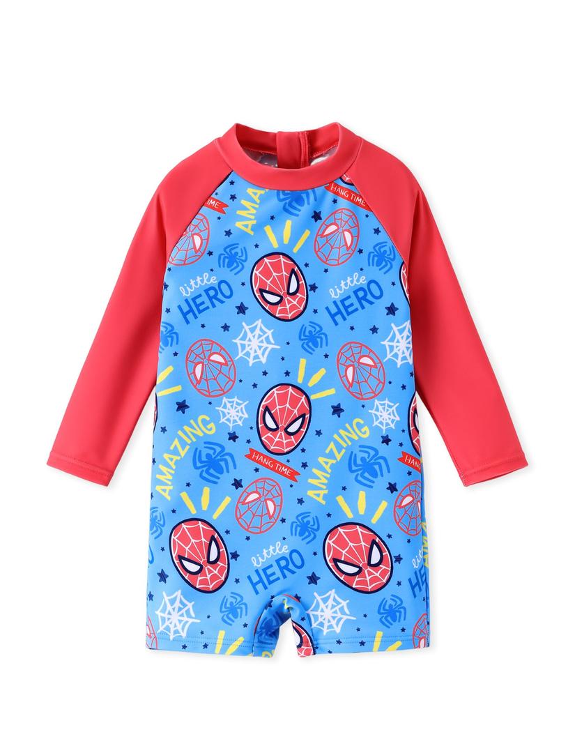 Disney Marvel Spider-man Baby Swimsuit for Boys Toddler Bathing Suit UPF 50+ Rash Guard Zipper Long Sleeves Color Block 9-12M