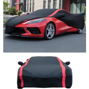 C8 Car Cover Fit for 2020-2026 Corvette C8 Stingray Z51 Z06 E-Ray, Fits Rear High Wing, Soft Stretched Satin Fabric, Indoor Dust Protection, C8 Accessories