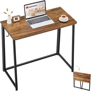WOHOMO Folding Computer Desk, Small Writing Desk 31.5", Space-Saving Foldable Laptop Table Writing Workstation for Home Office, Easy Assembly, Rustic Walnut (Small Size:31.5 x 15.7, Brown)