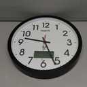 Atomic Wall Clock 12 Inch  Auto DST Modern Analog Battery Operated Silent Wall Clock with Temperature & Digital Calendar for Office Bedroom Kitchen, Round NonTicking Classroom & Garage Clock (Black)