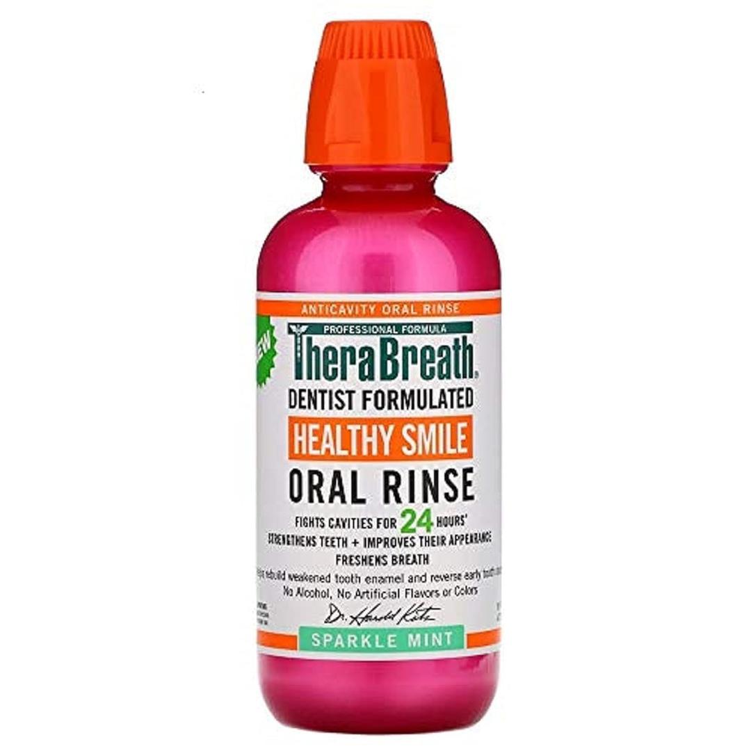 TheraBreath Healthy Smile Rinse, Sparkle Mint, 16 Oz, 2 Pack, BBD 07/2026