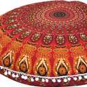 32" Peacock Mandala Bohemian Yoga Meditation Floor Pillow Cover Comfortable Home Car Bed Sofa Cushion Couch Seating Large Zipped Throw (32 inches, Red) (32" x 32" (Pack of 1))