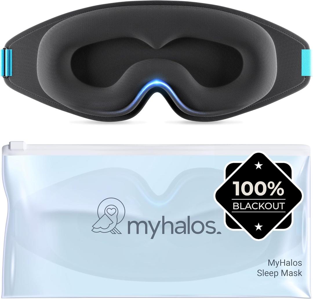 MyHalos Sleep Mask - Eye Masks for Sleep - 100% Blackout Sleeping Mask for Women, Men & Side Sleepers - 3D Sleeping Eye Mask for Zero Pressure - Award Winning Design, Eyelash Friendly & Breathable