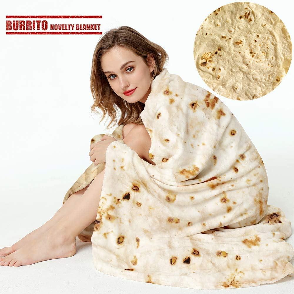 Burrito Tortilla Throw Blanket, 2.0 Double Sided Burritos Taco Tortilla Wrap Blankets,Giant Funny Realistic Flannel Food Round Blankets,Funny Gifts for Kids Newborn Toddler Dog Cat Baby Shower 47in (Yellow)