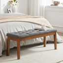 MILCIL Ottoman Bench Oversized Entryway Shoe Bench Seat Linen Grey | Large Long Rectangle Dining Bench with Button-Tufted Padded Upholstered Seat & Wood Legs for Living Room Bedroom End of Bed