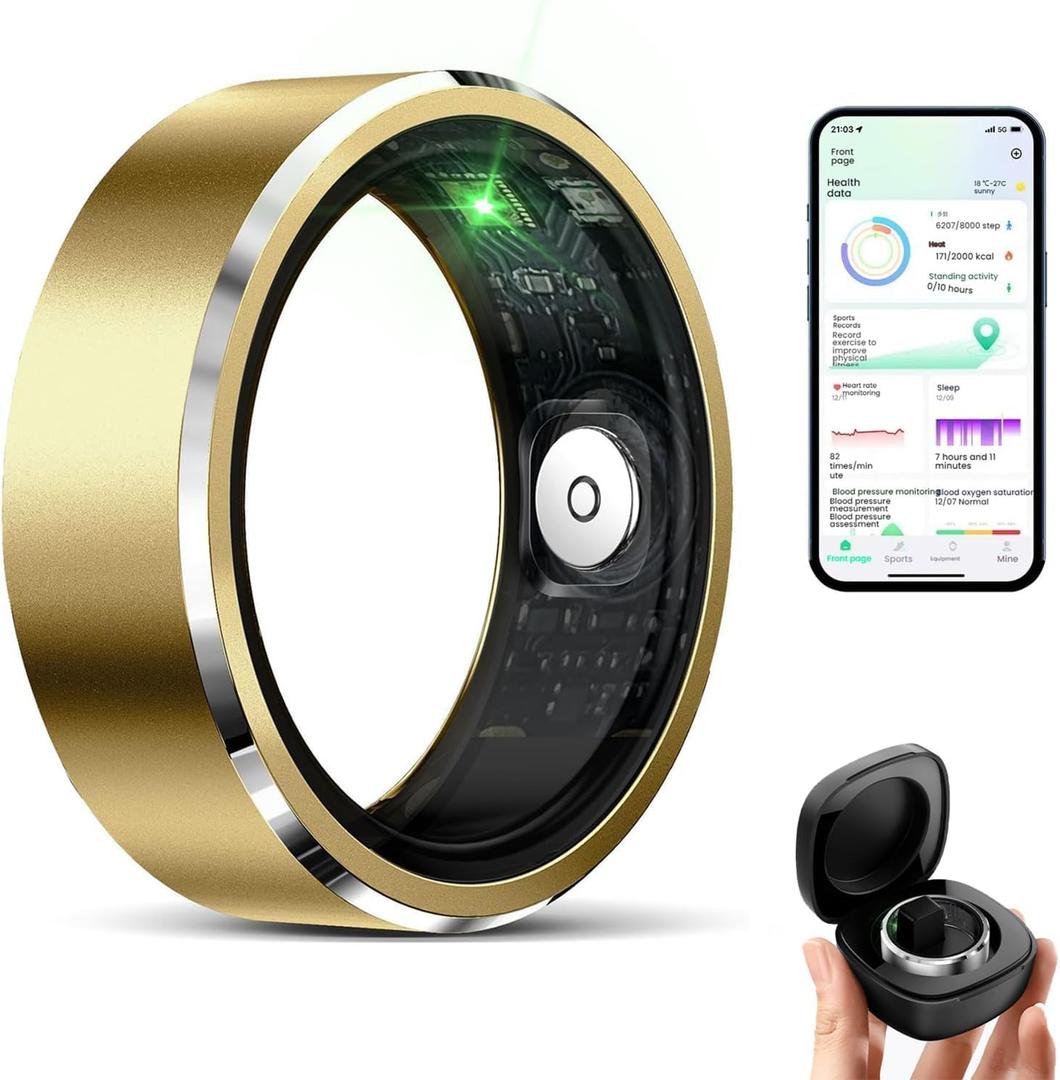 Smart Ring for Women Men, Fitness Tracker with Heart Rate/Blood Oxygen/Blood Pressure/Sleep/Pedometer Monitor, No Subscription Fee, IP68 Waterproof Health Rings for iOS & Android
