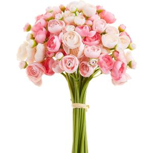 Ranunculus Artificial Flower Pink Faux Silk Mini Peony Flowers Fake Peonies Wedding Flowers DIY Bouquet for Centerpieces Arrangements Bridal Shower Decorations 15 Pcs