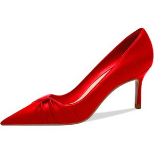 PiePieBuy Womens Pointed Toe Pumps Twist Knot Stiletto Mid Heel Faux Leather Dress Shoes (9, Red)