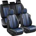 KEYOOG 5-Seater Car Seat Covers Full Set Waterproof and Breathable Nappa Leather, Fit for Front and Rear Seats of Cars, Compatible with Airbags, Scratch Resistant and Wear-Resistant - Blue Black