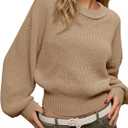 Saodimallsu Womens Batwing Long Sleeve Sweaters Casual Crewneck Loose Chunky Knit Fall Pullover Tops (Beige, M)