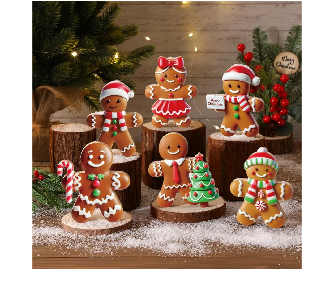 Thyle 5 Pcs Christmas Table Decorations Wooden Gingerbread Man Signs Vintage Figurine Christmas Table Centerpiece Decor for Xmas Home Kitchen Party Office Shelf Door