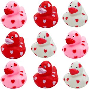 4E's Novelty 24 Pack Valentines Day Rubber Ducks - Bulk 2" Heart Themed Duckies for Jeep Ducking, Classroom Exchange Gifts for Kids School, Prizes, Giveaways, Party Favor Handouts