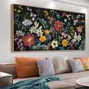 tigeridge Botanical Framed Wall Art - Colorful Flowers Bouquet Canvas Pictures Wall Decor Wildflowers Plants Painting Artwork Blooming Floral Prints for Living Room Decor 58 x 29in, Natural Wood Frame