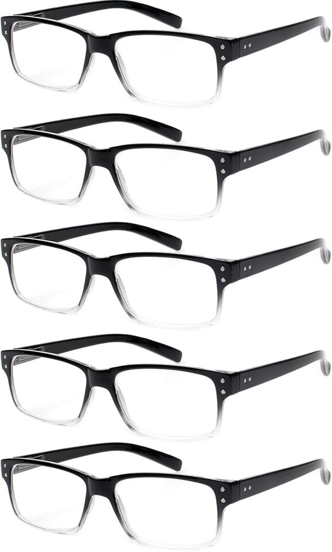 NORPERWIS Reading Glasses 5 Pairs Quality Readers Spring Hinge Glasses for Reading for Men and Women (5pcs - Black/Clear, +2.00)