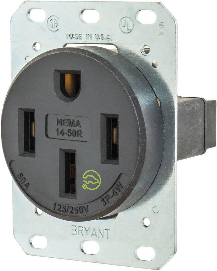 Bryant Electric 9450FR 50 Amp 125/250V NEMA 14-50R Flush Straight Blade Receptacle, Black