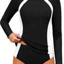 Girls Rash Guard Swimsuit Long Sleeve Swimsuit Color Block Two Piece Bathing Suit for Girls UPF 50+ Padded Swimwear (Black, XS)