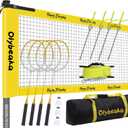 Outdoor Badminton Set for Backyard Lawn Beach Portable Badminton Net Set System with Anti Sagging Design 4 Carbon Aluminum Rackets 3 Birdies and Carrying Bag, Regulation, Yellow 