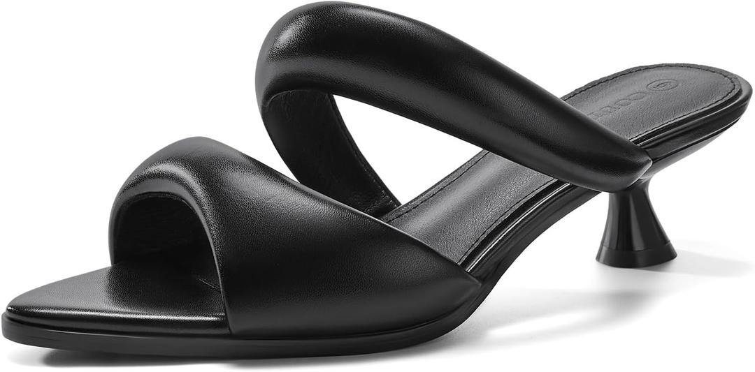 Coutgo Womens Kitten Heels Mules Pointed Open Toe Sandals Double Strap Slip on Prom Dress Shoes (6, Black)