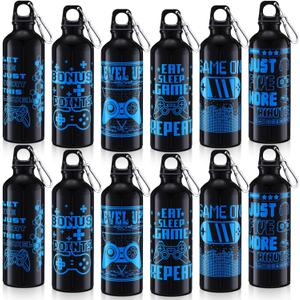 12 Pcs 17oz Gaming Water Bottle Sports Insulated Water Bottles with Hook Clip Funny Quotes Aluminum Gamer Iced Coffee Travel Mug for Birthday Video Game Party Favors (Black)