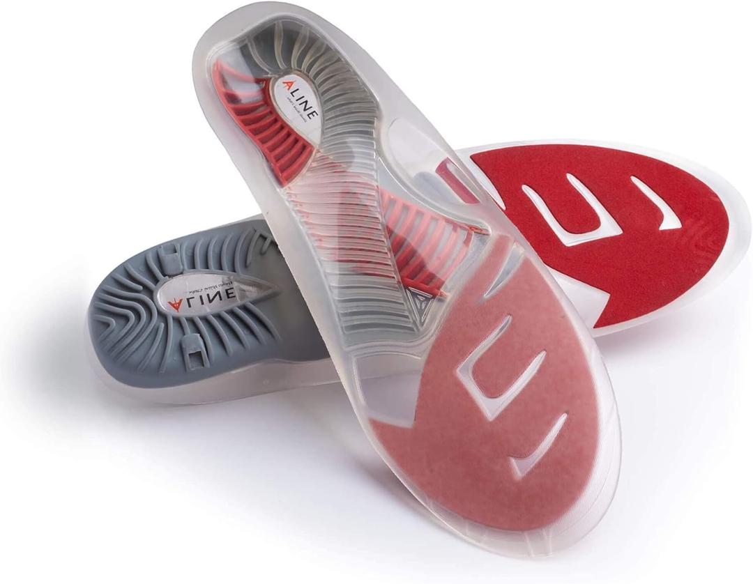 ALINE Shoe Inserts for Men & Women - Arch Support, Work Boot Insoles for Standing All Day, Plantar Fasciitis Relief, Flat Foot Sole Orthotics. Red - Men 8-9 / Women 9-10 / EU 40.5-42