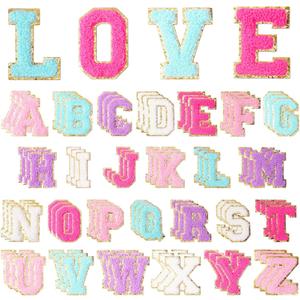 52 Pcs Self Adhesive Chenille Letter Patches, A-Z Alphabet Embroidered Sew Applique Repair Patch DIY Crafts for Clothing Jacket Jeans Pants Dress Backpack Hat Decorations