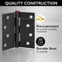 10-Pack 4-Inch x 4-Inch Interior Door Hinges with Square Corners, Matte Black, Heavy Duty Steel Construction, Left- or Right-Handed Design House, 188995