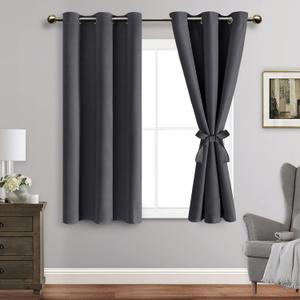 Blackout Curtains with Tiebacks - Thermal Insulated, Light Blocking and Noise Reducing Grommet Curtain Drapes for Bedroom and Living Room, Curtains Size 46x42 Inch