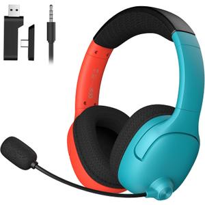 Wireless Gaming Headset for Nintendo Switch/Lite/OLED, Wireless Gaming Headphones with Mic for Nintendo Switch 2/Fortnite/Sports  Red/Blue
