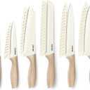 CAROTE 12PCS Knife set with Blade Guards,Granite Nonstick Ceramic Coating,Stainless Steel blade, Wooden Handle, Essential knife set,White (12pcs, White)