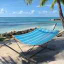 SUPERJARE Hammock with Stand, 2 Person Heavy Duty Hammock with Padded Cotton, Detachable Pillow & Strong Curved-Bar & Portable Carrying Bag, Perfect for Outdoor & Indoor, Aqua Blue