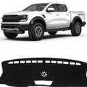 KUST Car Dash Cover for Ford Ranger 2024 2025 2026 (XLz, XLT, Lariat) Polyester Dashboard Cover Non-Slip Interior Accessories for Ranger Custom Fit Dash Mat Sunshade Windshield No Glare Black
